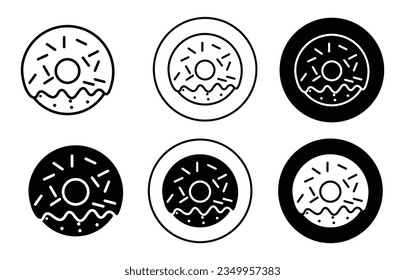 conjunto de iconos de donuts. rosquilla con símbolo vectorial de rociadores de color negro relleno y delineado.