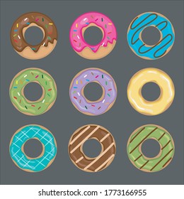 donuts icon set fast food