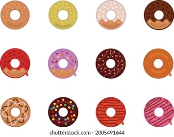 Donuts Icon Set With A Variety Of Flavors. Dought Set Illustration Of Icon On White Background. Desserts