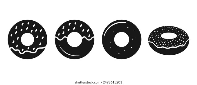 Donuts icon vector. Donut food snack bitten vector symbol. Donuts Sign. Doughnut icon set.