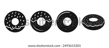 Donuts icon vector. Donut food snack bitten vector symbol. Donuts Sign. Doughnut icon set.