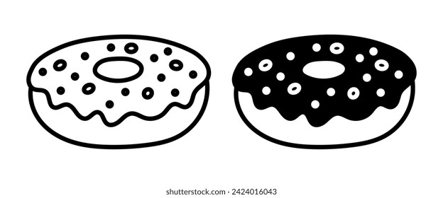 Donuts icon vector. Donut icons in line and flat style.  Bakery sign and symbol. Vector illustration