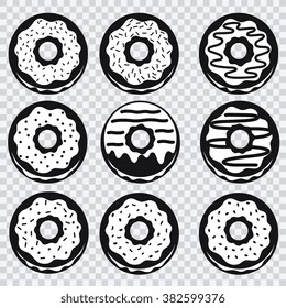 Donuts icons with different fillings on transparent background