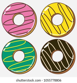 Donuts icons, vector delicious doughnuts isolated on a white background.

