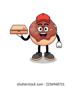 donuts illustration as a pizza deliveryman , character design