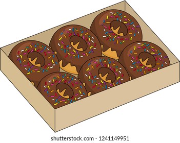 Donuts inside the box isolated on white background. Vector illustration.
