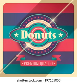 Donuts label design in color. Vector illustration.