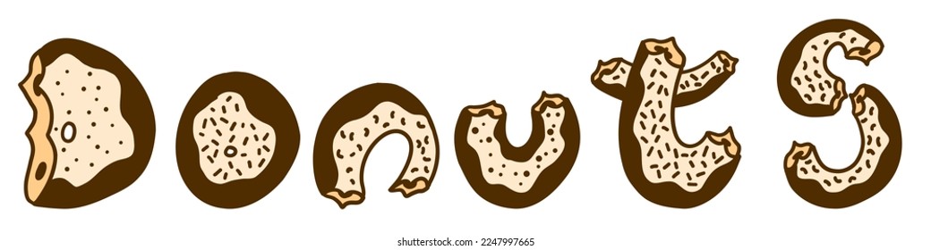 Donuts lettering. Vector illustration in cartoon flat style isolated on white background