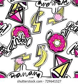 donuts lightning inscriptions fashionable for fabric pattern vector
