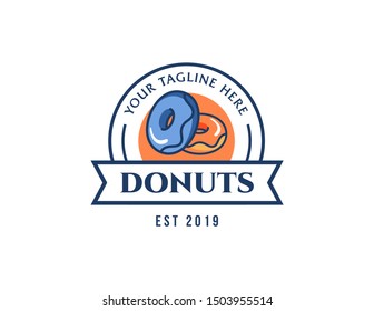 Donuts logo design. Vintage logo vector. Retro logo badge