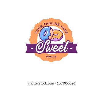 Donuts logo design. Vintage logo vector. Retro logo badge