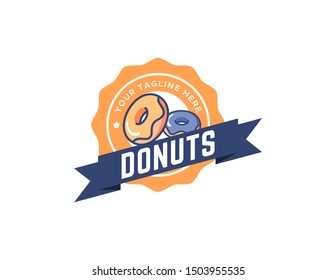 Donuts logo design. Vintage logo vector. Retro logo badge