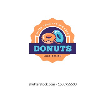 Donuts logo design. Vintage logo vector. Retro logo badge