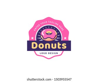 Donuts logo design. Vintage logo vector. Retro logo badge