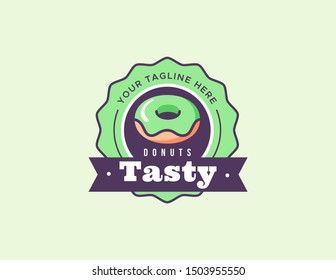Donuts logo design. Vintage logo vector. Retro logo badge