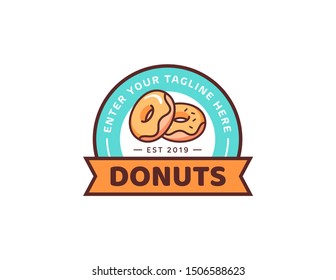Donuts logo design. Vintage logo vector. Retro logo badge