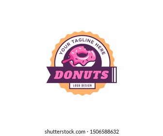 Donuts logo design. Vintage logo vector. Retro logo badge