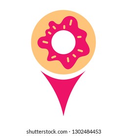 donuts logo. donuts and location sign