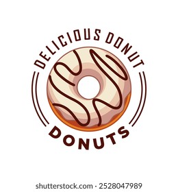 Donuts logo vector illustration template with white chocolate sauce