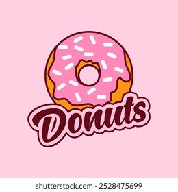 Donuts logo vector illustration template with strawberry sauce