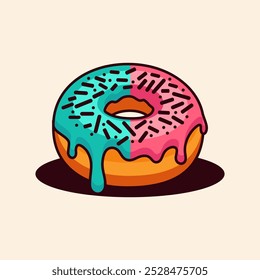 Donuts logo vector illustration template with strawberry sauce