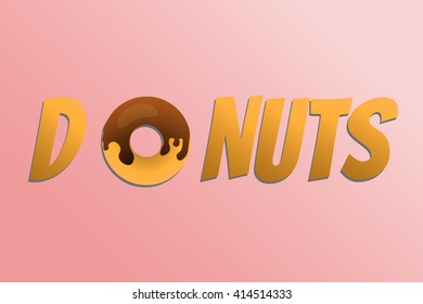 Donuts logo. Donuts word in comic art style with donut glazed chocolate.