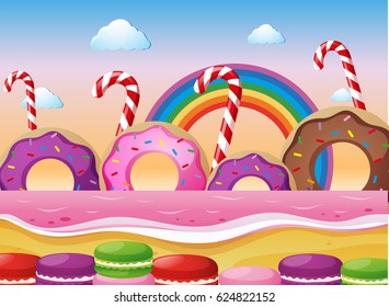 Donuts and macaroons on the beach
