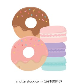 donuts and macaroons sweet candy confectionery isolated icon vector illustration