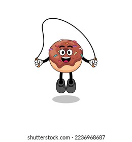 donuts mascot cartoon is playing skipping rope , character design