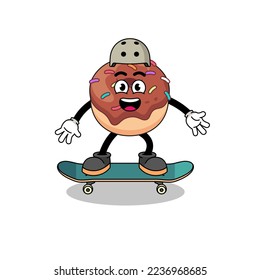 donuts mascot playing a skateboard , character design