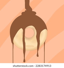 Donuts with melted chocolate from above on a pretty background