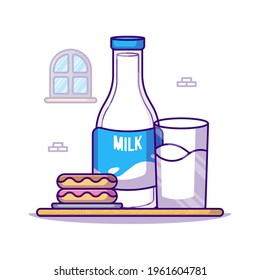 Donuts and Milk Bottle Vector Cartoon Illustration. World Milk Day Icon Concept White Isolated. Flat Cartoon Style Suitable for Web Landing Page, Banner, Sticker, and Background