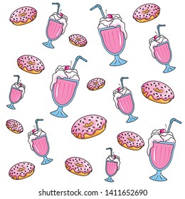donuts and milk shake vector illustration