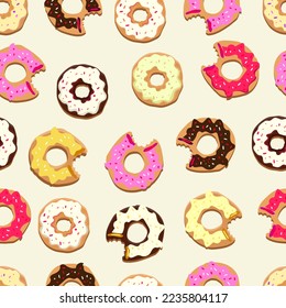 Donuts with multi-colored glaze. Seamless pattern. fabric texture.