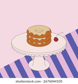 Donuts on Cake Stand with Cherry