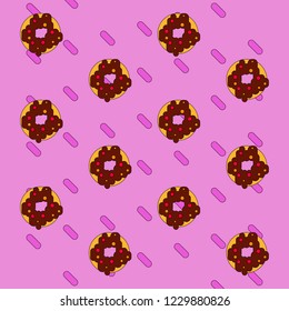 Donuts on pink background. Many donuts located on a pink background