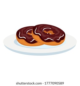 Donuts on plate design, sweet food and dessert theme Vector illustration