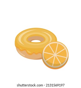 Donuts in orange flavor isolated on white background, delicious dessert, sweet icing
