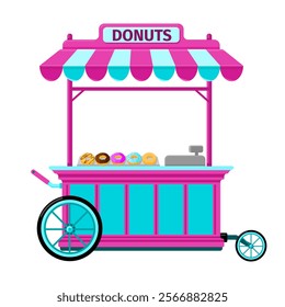 Donuts Outdoor Street Market Fair Kiosk Color Illustration Vector Icon