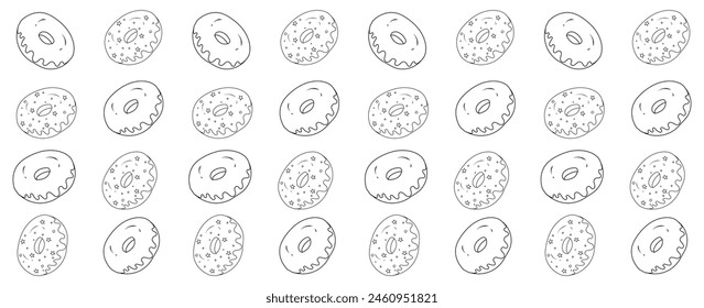 Donuts outline drawing pattern and seamless. symbol flat design and isolated on white background. 
