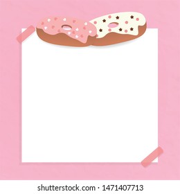 Donuts paper note with pink background side view and cute sprinkle.menu sweet lover bakery post it.