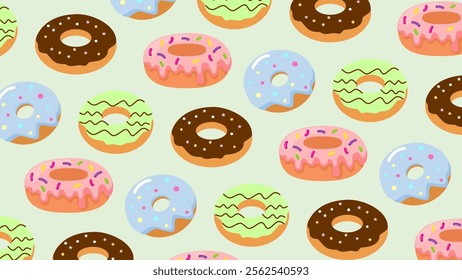 Donuts pattern background. Donuts illustration pattern. Donuts background. Perfect for fabrics, print, textile, wallpaper, and decor. SSTKbackgrounds 