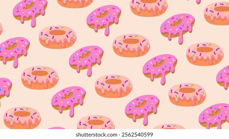 Donuts pattern background. Donuts illustration pattern. Donuts background. Perfect for fabrics, print, textile, wallpaper, and decor. SSTKbackgrounds 