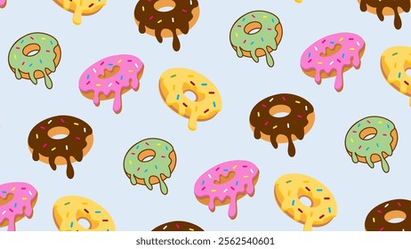 Donuts pattern background. Donuts illustration pattern. Donuts background. Perfect for fabrics, print, textile, wallpaper, and decor. SSTKbackgrounds 