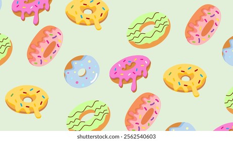 Donuts pattern background. Donuts illustration pattern. Donuts background. Perfect for fabrics, print, textile, wallpaper, and decor. SSTKbackgrounds 