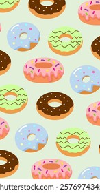 Donuts pattern background. Donuts illustration pattern. Donuts background. Perfect for fabric, textile, wallpaper, decor, illustration, print, packaging of products. SSTKbackgrounds