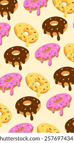 Donuts pattern background. Donuts illustration pattern. Donuts background. Perfect for fabric, textile, wallpaper, decor, illustration, print, packaging of products. SSTKbackgrounds