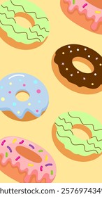 Donuts pattern background. Donuts illustration pattern. Donuts background. Perfect for fabric, textile, wallpaper, decor, illustration, print, packaging of products. SSTKbackgrounds