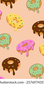 Donuts pattern background. Donuts illustration pattern. Donuts background. Perfect for fabric, textile, wallpaper, decor, illustration, print, packaging of products. SSTKbackgrounds