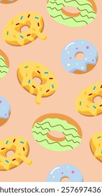 Donuts pattern background. Donuts illustration pattern. Donuts background. Perfect for fabric, textile, wallpaper, decor, illustration, print, packaging of products. SSTKbackgrounds